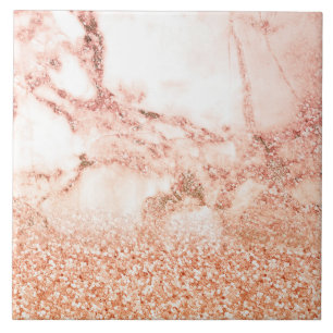 Chic rose gold glitter ombre pink glitter marble tile