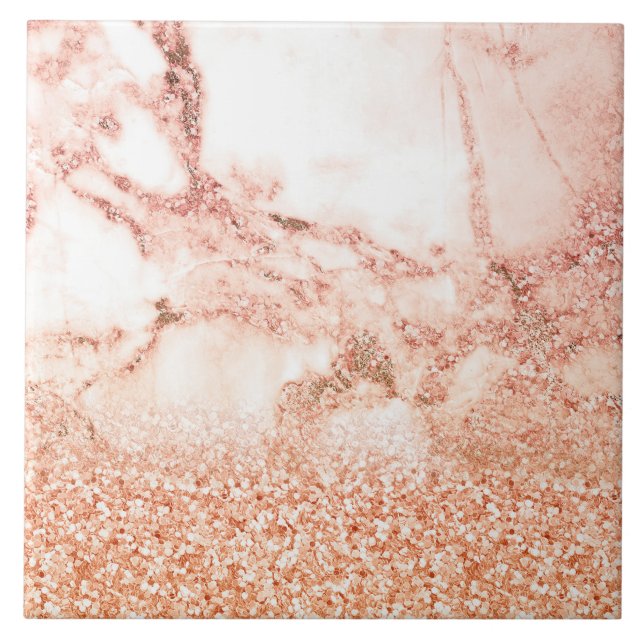 Chic rose gold glitter ombre pink glitter marble tile (Front)