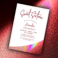 Chic Rose Gold Glitter Rainbow Sweet 16 Birthday