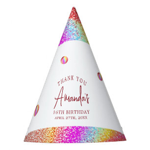 Chic Rose Gold Glitter Rainbow Sweet 16 Birthday Party Hat