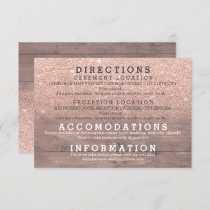 Chic rose gold glitter rustic wood details wedding invitation