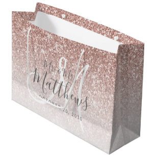 Chic Rose Gold Glitter Script Monogram Wedding Large Gift Bag