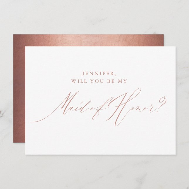Chic Rose Gold Glitter Script White Maid of Honour Invitation (Front/Back)