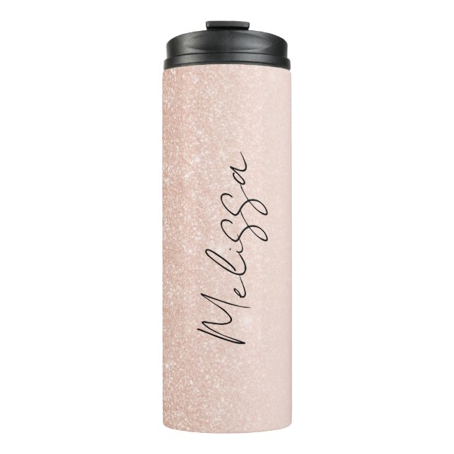 Chic Rose Gold Glitter Signature Script Name Thermal Tumbler (Front)