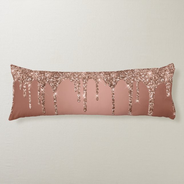 Chic Rose Gold Glitter Sparkle Drips Body Cushion (Front)