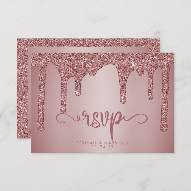 Chic Rose Gold Glitter Sparkle Wedding RSVP (Front/Back)
