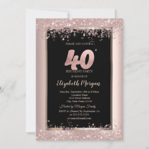 Chic Rose Gold Glitter Sparkles 40th Birthday  Invitation
