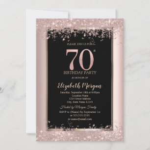 Chic Rose Gold Glitter Sparkles 70th Birthday Invitation
