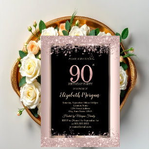 Chic Rose Gold Glitter Sparkles 90th Birthday  Invitation