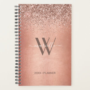 Chic Rose Gold Glitter Sparkles Monogram Name 2021 Planner