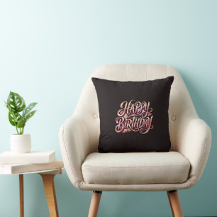 Chic Rose Gold Happy Birthday Glitter Typography Cushion