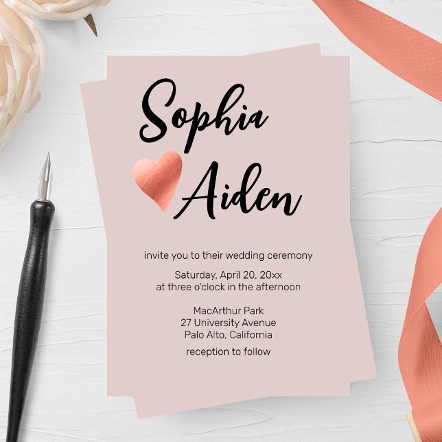 Chic Rose Gold Heart Wedding Invitation (Creator Uploaded)