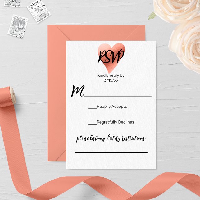 Chic Rose Gold Heart Wedding RSVP Card (Creator Uploaded)