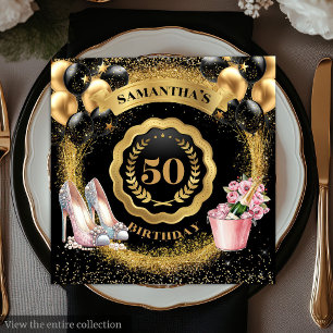 Chic Rose Gold Heels Napkins with Gold Balloons