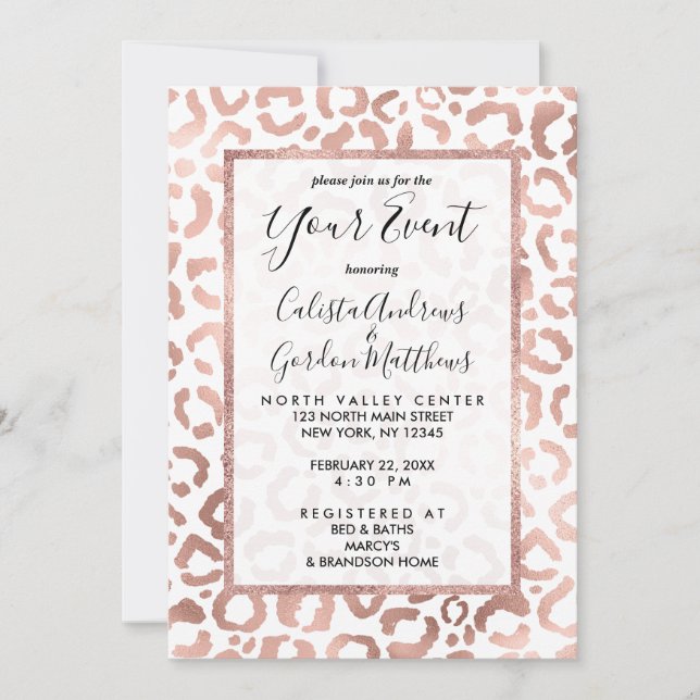 Chic Rose Gold Leopard Cheetah Animal Print Invitation (Front)