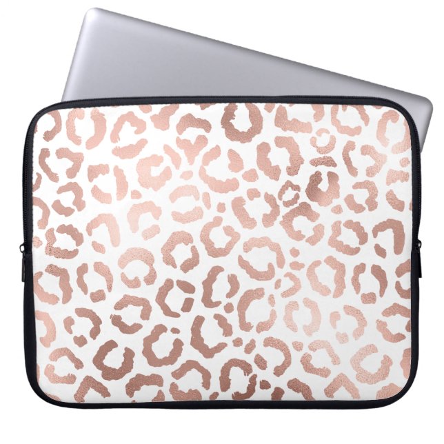 Chic Rose Gold Leopard Cheetah Animal Print Laptop Sleeve (Front)