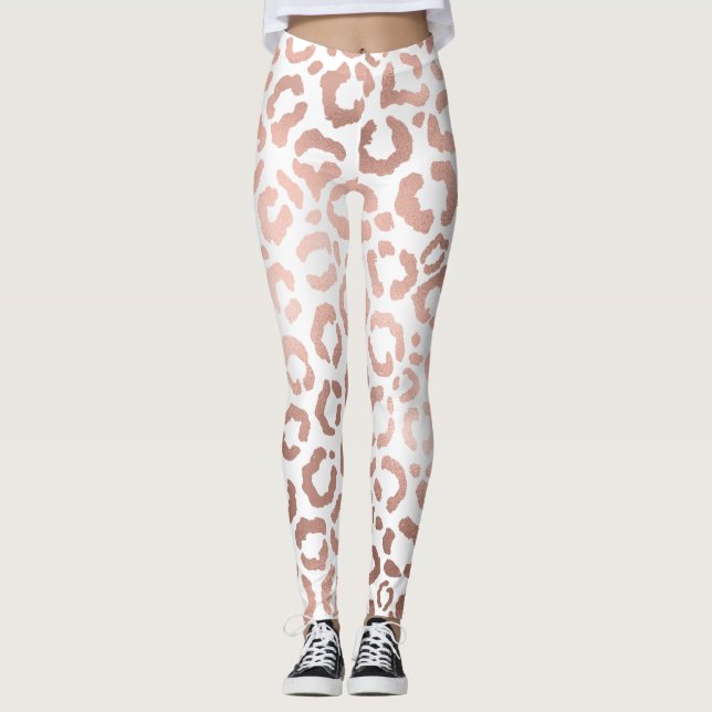 Chic Rose Gold Leopard Cheetah Animal Print Leggings (Front)