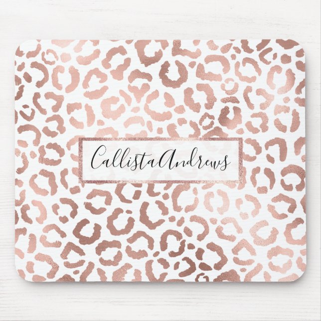 Chic Rose Gold Leopard Cheetah Animal Print Mouse Pad (Front)