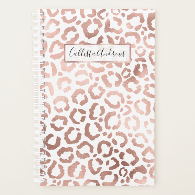 Chic Rose Gold Leopard Cheetah Animal Print Planner (Front)