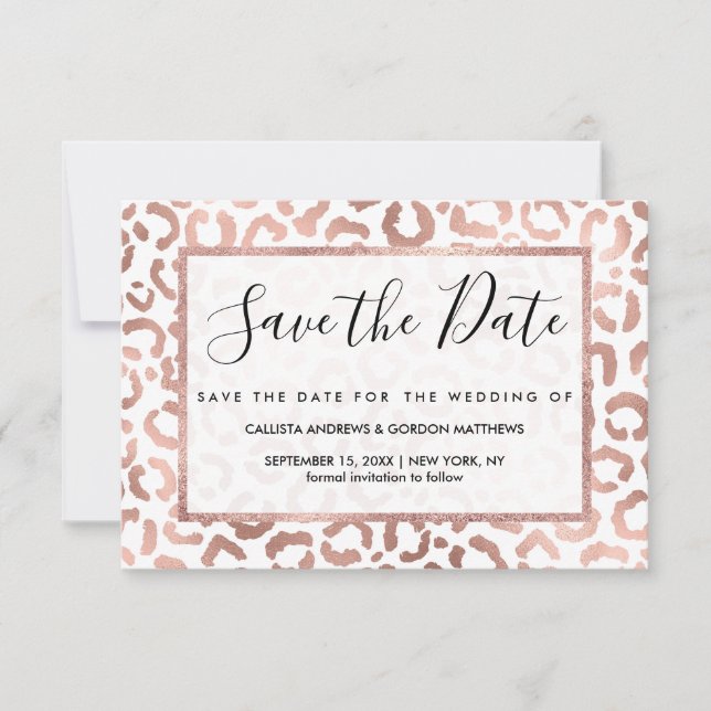 Chic Rose Gold Leopard Cheetah Animal Print Save The Date (Front)