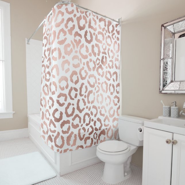 Chic Rose Gold Leopard Cheetah Animal Print Shower Curtain (In Situ)
