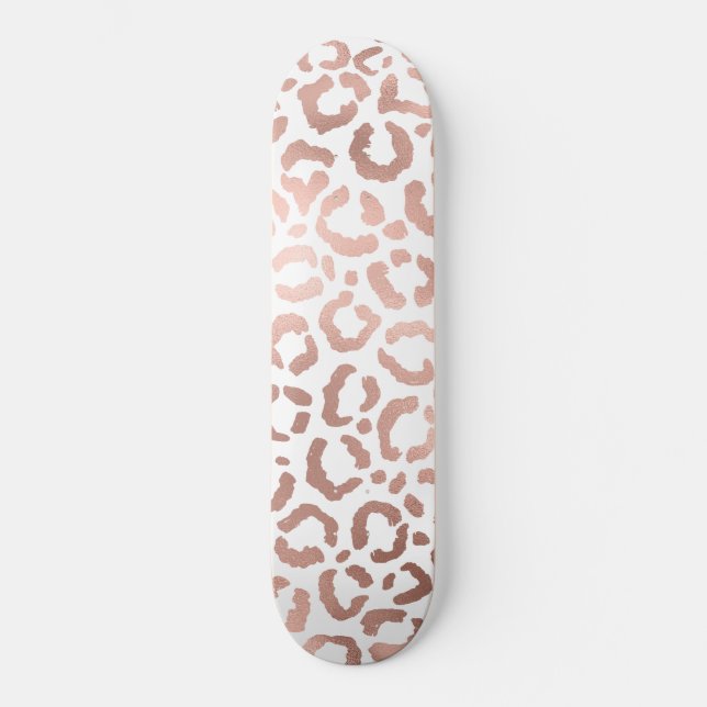 Chic Rose Gold Leopard Cheetah Animal Print Skateboard (Front)
