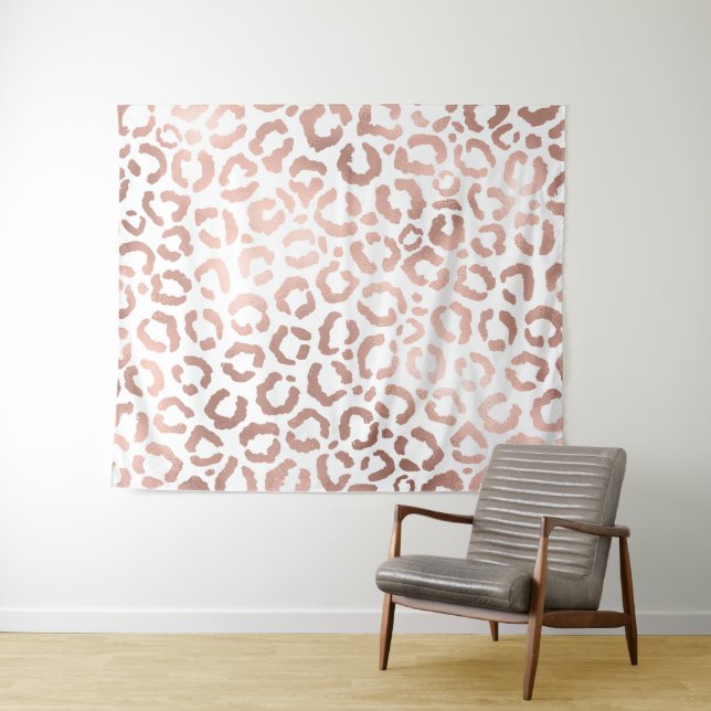 Chic Rose Gold Leopard Cheetah Animal Print Tapestry (In Situ (Horizontal))