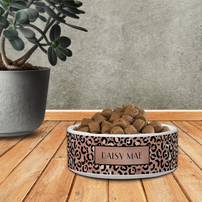 Chic Rose Gold Leopard Pattern Custom Pet Bowl (Creator Uploaded)