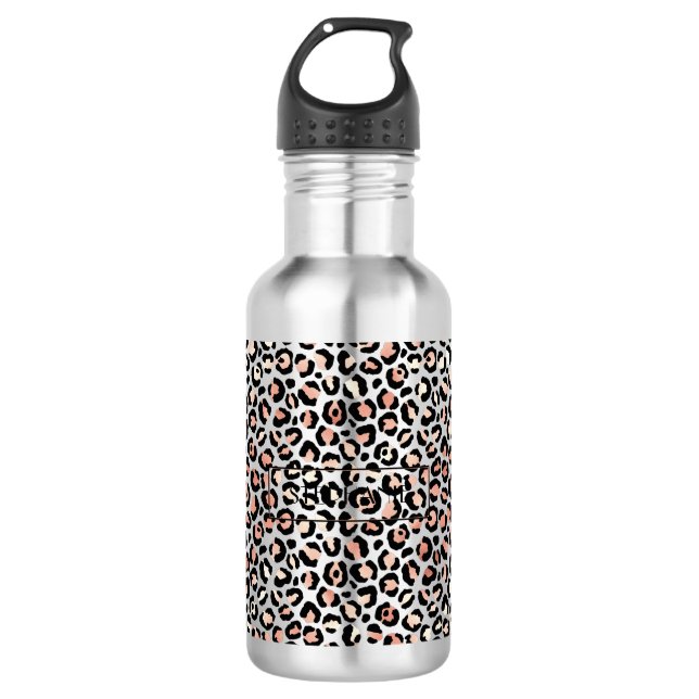 Chic Rose Gold Leopard Print Personalised 532 Ml Water Bottle (Front)