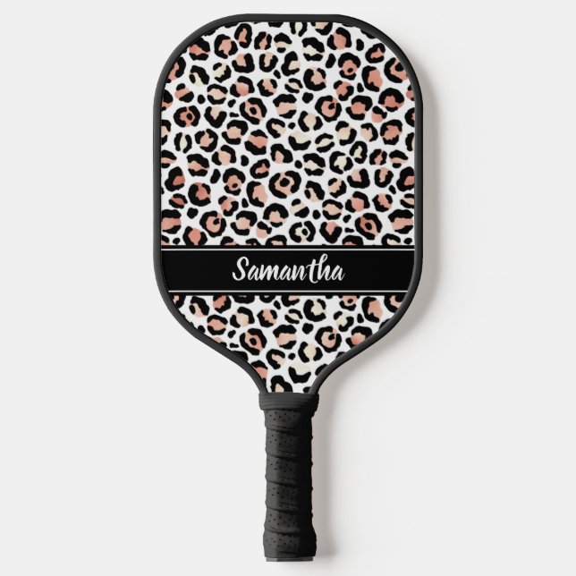 Chic Rose Gold Leopard Print Personalised Pickleball Paddle (Front)