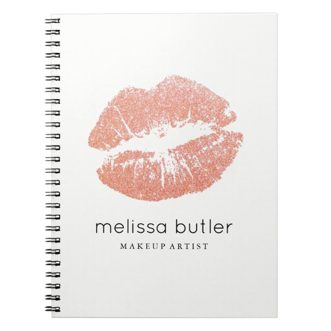 Chic Rose Gold Lips Makeup Artist Spiral Notebook (Front)