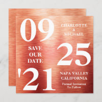 Chic Rose Gold Metal Shimmer Modern Save The Date