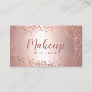Chic rose gold metallic foil floral makeup script business card