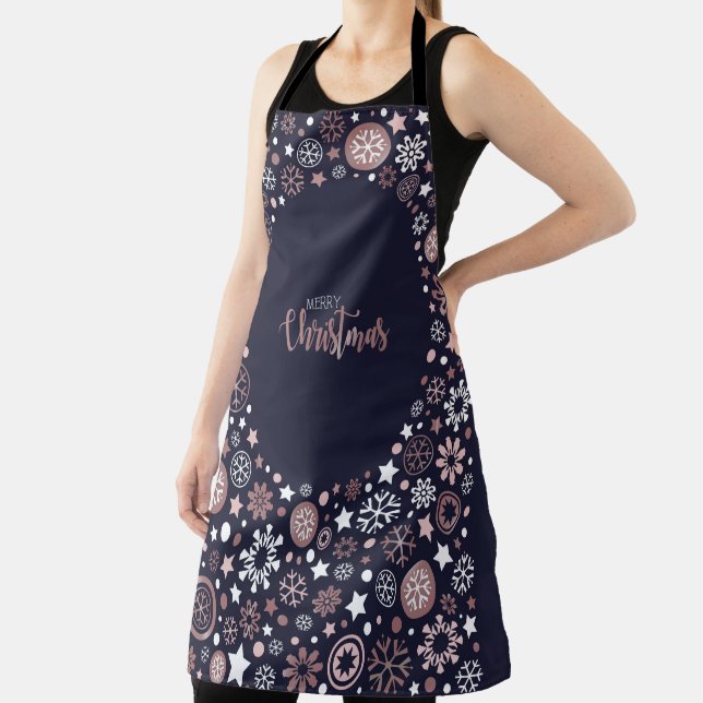 Chic rose gold metallic winter snowflakes  apron (Insitu)