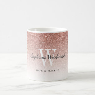 Chic Rose Gold Ombre Glitter Monogram Hair Salon Coffee Mug