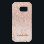 Chic rose gold ombre pink block marble initials<br><div class="desc">A custom and personalised case with name and modern monogram on a stylish faux rose gold ombre glitter marble and pastel blush pink colour block. A glam and chic custom case.
This is a printed image,  there are no glitter elements or shine to it.</div>