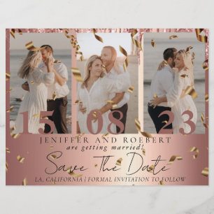 Chic Rose Gold Photo Collage Save the Date Card