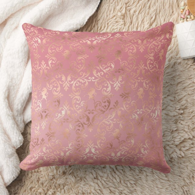 Chic Rose Gold Pink Abstract Cushion (Blanket)