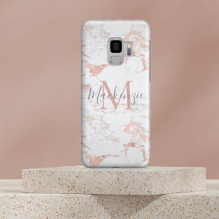 Chic Rose Gold Pink Foil Marble Monogram Case-Mate Samsung Galaxy S9 Case