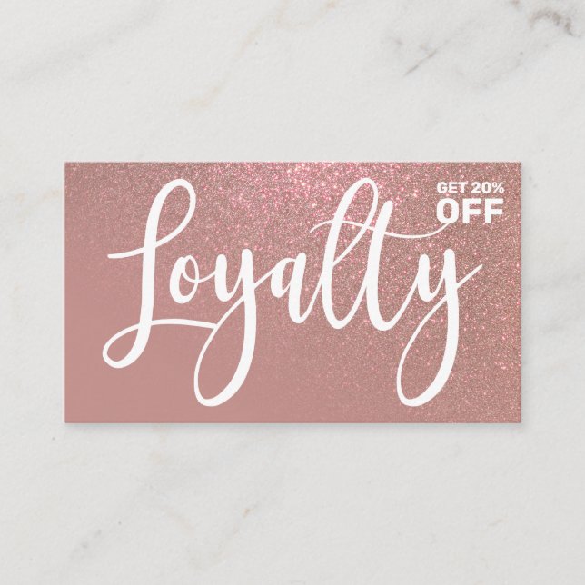 Chic Rose Gold Pink Glitter Gradient Typography Loyalty Card (Front)