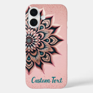 Chic Rose Gold Pink & Teal Mandala Personalized iPhone 16 Case