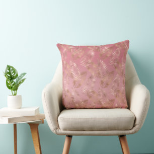 Chic Rose Gold Pink Tropical Leaves Cushion