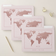 Chic Rose Gold Pink World Map