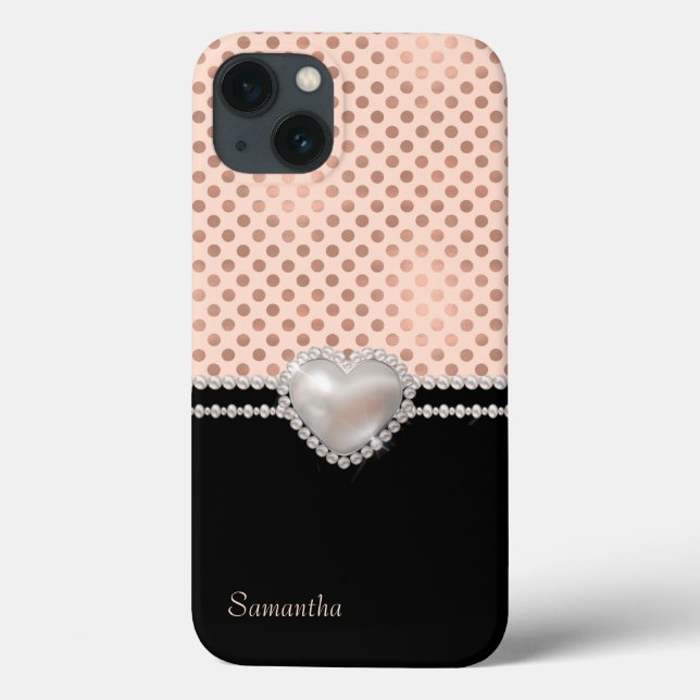 Chic Rose Gold Polka Dots and Pearls Case-Mate iPhone Case (Back)