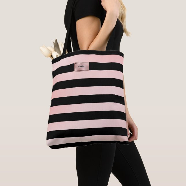 Chic Rose Gold Stripes Tote Bag (Close Up)