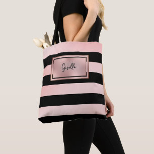 Chic Rose Gold Stripes Tote Bag