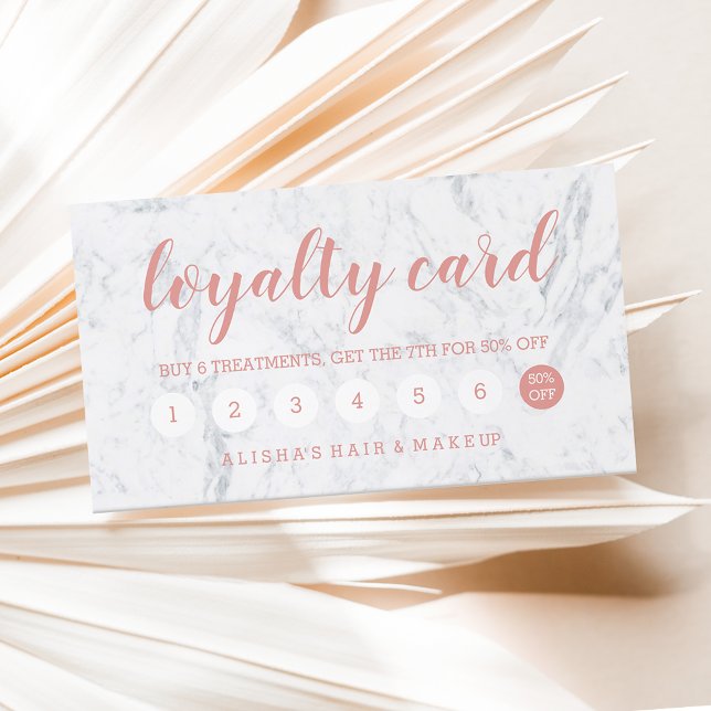 Chic rose gold typography marble loyalty card 2 (Creator Uploaded)