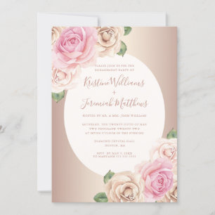 Chic Rose Gold Watercolor Floral Engagement Party Invitation