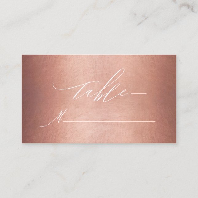Chic Rose Gold White Script Monogram Wedding Place Card (Front)