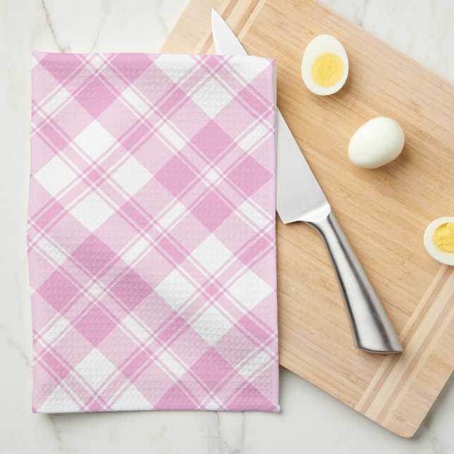 Chic Rose Pink and White Check Kitchen Towel (Quarter Fold)
